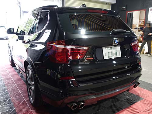 BMW X3(F25) 既存のドラレコ撤去してユピテルの前後カメラドラレコ装着