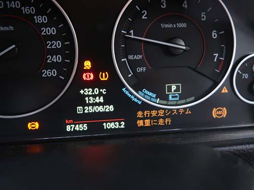 メーターパネルへの警告灯多数点灯