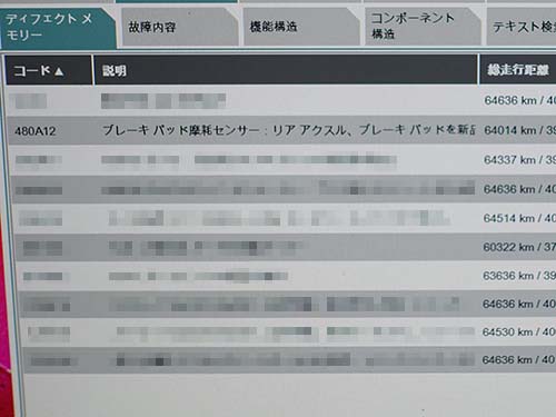 メーターパネルにブレーキパッド摩耗警告が表示