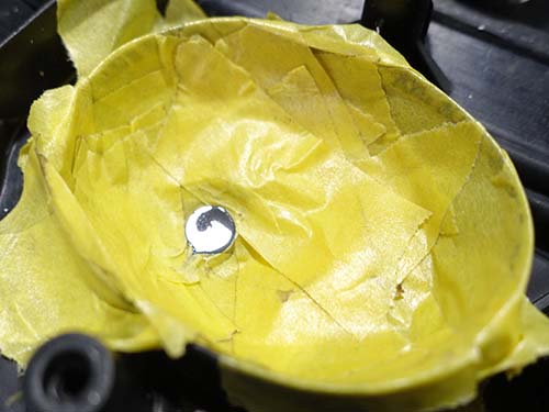 焼損したアクリル導光部を研磨して再生