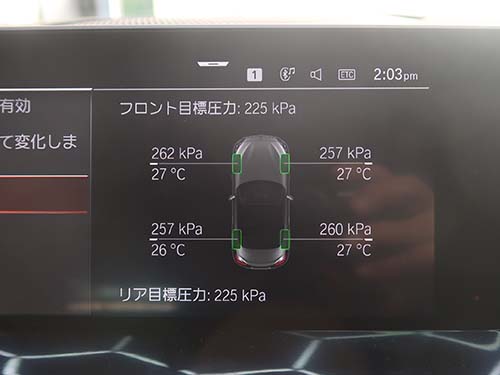 純正モニター上で空気圧・温度が表示される状態