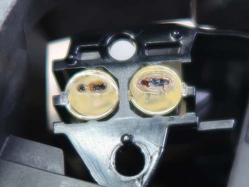 リングライト内部の導光用アクリルがLEDの発熱によって焼損