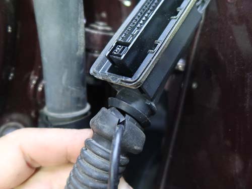 コルゲートホースがカメラ側のコネクター差込口でカット