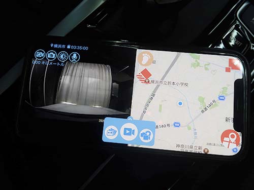 SN-TW91diはモニターレス仕様のため、スマートフォンアプリと連携して映像確認や設定変更を行なうタイプのドラレコ