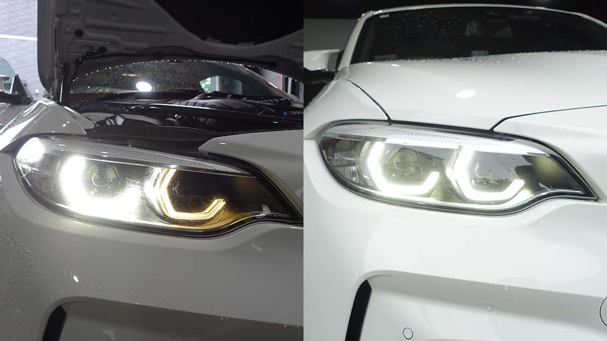 BMW M2(F87)コンペティション デイライトが茶色く暗い症状を修理|原因はLEDの熱による導光体の焼損
