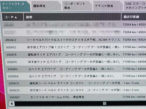 ACSMのコンピューターに「コーディングデータが装備と一致しない」というエラーが記録