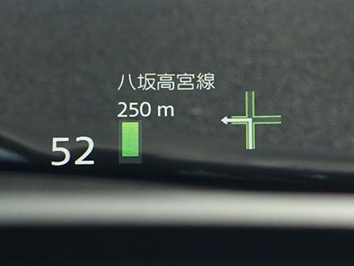 ヘッドアップディスプレイにもナビの情報が表示